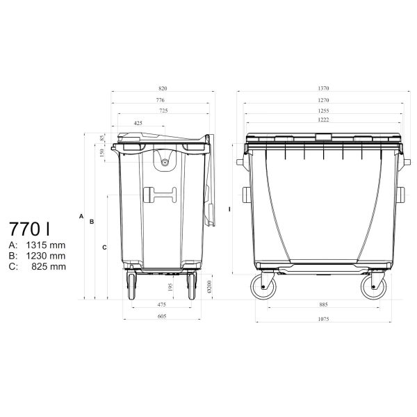 0029-2 Bio konteinera konteiners atkritumu bio atkritumiem un pārtikas tērpam - brūns 770L