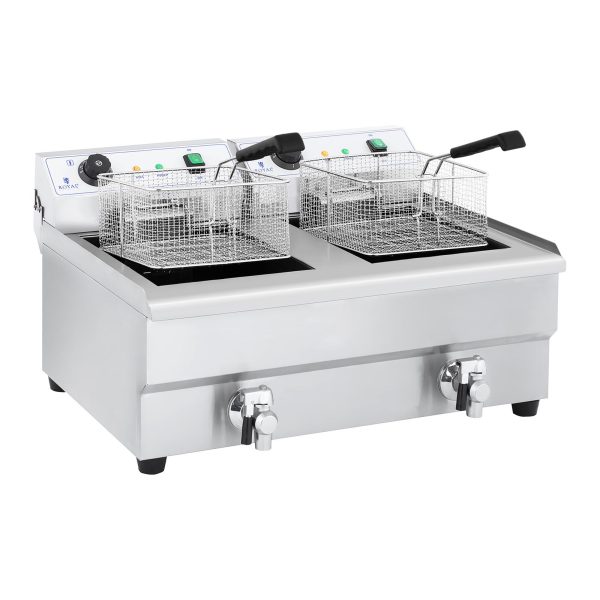 Fritēšanas ierīce, divkameru, ēdināšanas fritēšanas ierīce ar krāniem, 230 V, 2 x 16 l