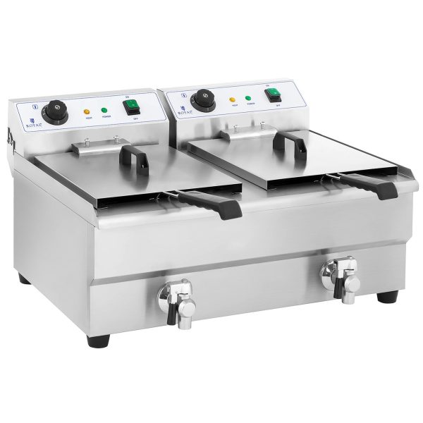 Fritēšanas ierīce, divkameru, ēdināšanas fritēšanas ierīce ar krāniem, 230 V, 2 x 16 l