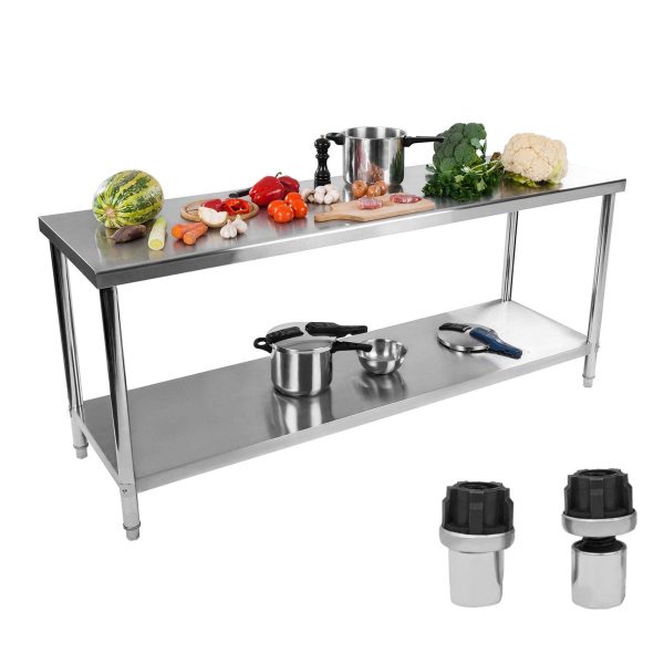 Galda galda centrālais tērauda gastronomiskais augšdaļa ar 200x60cm plauktu