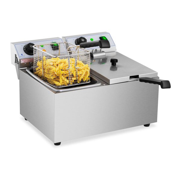 Divkāršais fritieris ēdināšanas vajadzībām, elektriskā, 230 V, 2 x 3200 W, 2 x 8 L