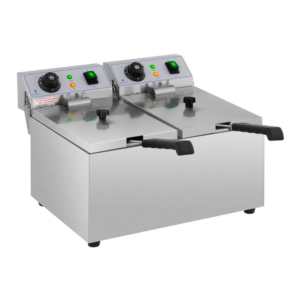 Divkāršais fritieris ēdināšanas vajadzībām, elektriskā, 230 V, 2 x 3200 W, 2 x 8 L