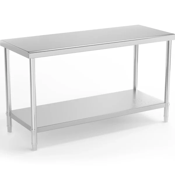 Centrālais tērauda darba virsmas galds ar plauktu 150 x 60 cm līdz 230 kg
