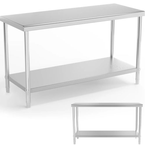 Centrālais tērauda darba virsmas galds ar plauktu 150 x 60 cm līdz 230 kg