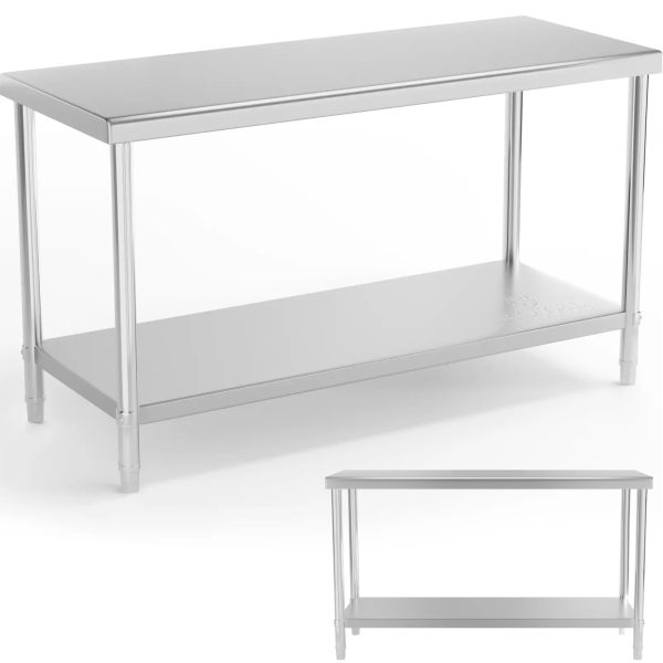 Centrālais tērauda darba virsmas galds ar plauktu 150 x 60 cm līdz 230 kg