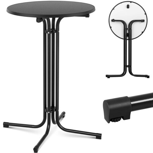 Galda stieņa galds apaļš augsts saliekamais diametrs 70 cm augstums 110 cm melns