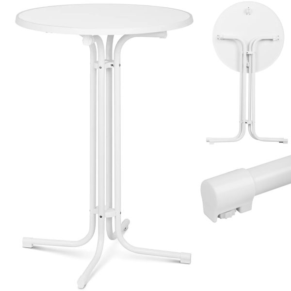 Galda stieņa galds apaļš augsts saliekamais diametrs 80 cm augstums 110 cm balts