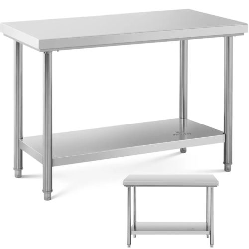Centrālais tērauda darba virsmas galds ar plauktu 120 x 60 cm