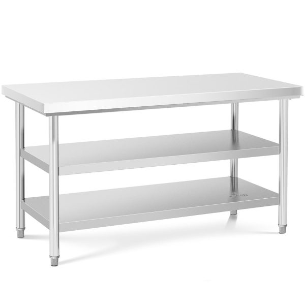 Tērauda nerūsējošā tērauda darba virsmas galds ar 2 plauktiem 150x70cm