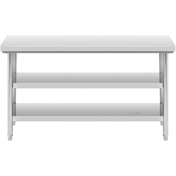 Tērauda nerūsējošā tērauda darba virsmas galds ar 2 plauktiem 150x70cm