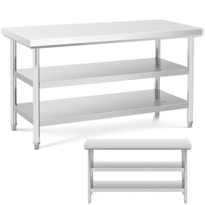 Tērauda nerūsējošā tērauda darba virsmas galds ar 2 plauktiem 150x70cm