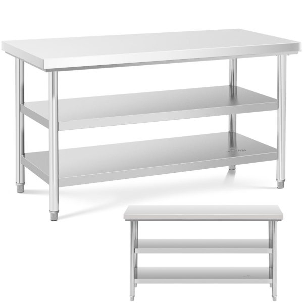 Tērauda nerūsējošā tērauda darba virsmas galds ar 2 plauktiem 150x70cm