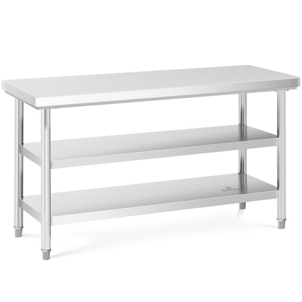 Tērauda nerūsējošā tērauda darba virsmas galds ar 2 plauktiem 150x60cm