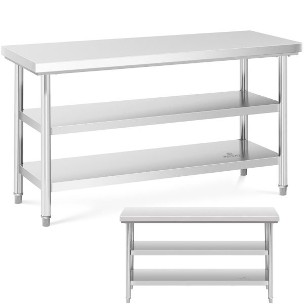 Tērauda nerūsējošā tērauda darba virsmas galds ar 2 plauktiem 150x60cm