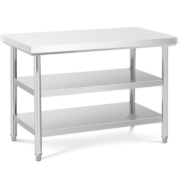 Tērauda nerūsējošā tērauda darba virsmas galds ar 2 plauktiem 120x70cm