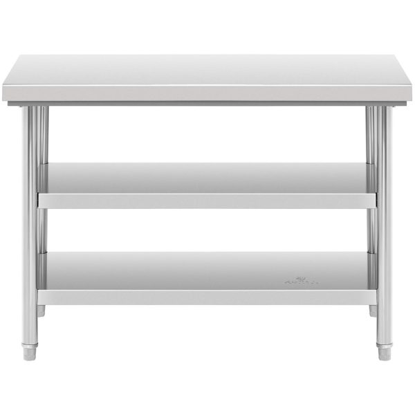Tērauda nerūsējošā tērauda darba virsmas galds ar 2 plauktiem 120x70cm