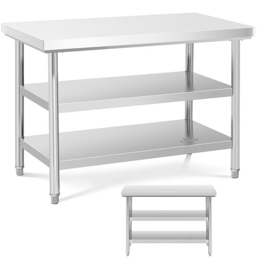 Tērauda nerūsējošā tērauda darba virsmas galds ar 2 plauktiem 120x70cm