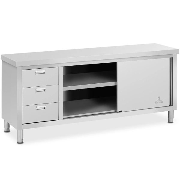 Centrālais darba virsmas galds ar skapi ar bīdāmām durvīm un 3 atvilktnēm 200 x 60 x 85 cm