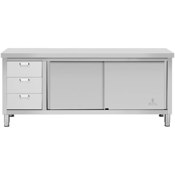 Centrālais darba virsmas galds ar skapi ar bīdāmām durvīm un 3 atvilktnēm 200 x 60 x 85 cm