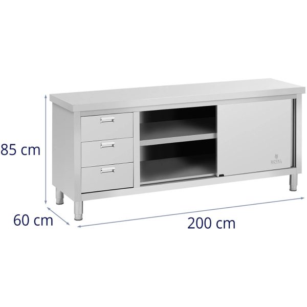 Centrālais darba virsmas galds ar skapi ar bīdāmām durvīm un 3 atvilktnēm 200 x 60 x 85 cm