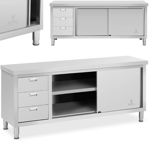Centrālais darba virsmas galds ar skapi ar bīdāmām durvīm un 3 atvilktnēm 200 x 60 x 85 cm