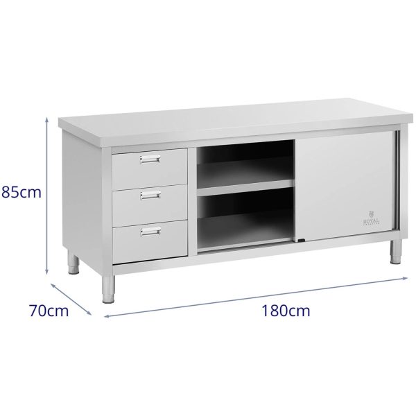 Centrālais darba virsmas galds ar skapi ar bīdāmām durvīm un 3 atvilktnēm 180 x 70 x 85 cm