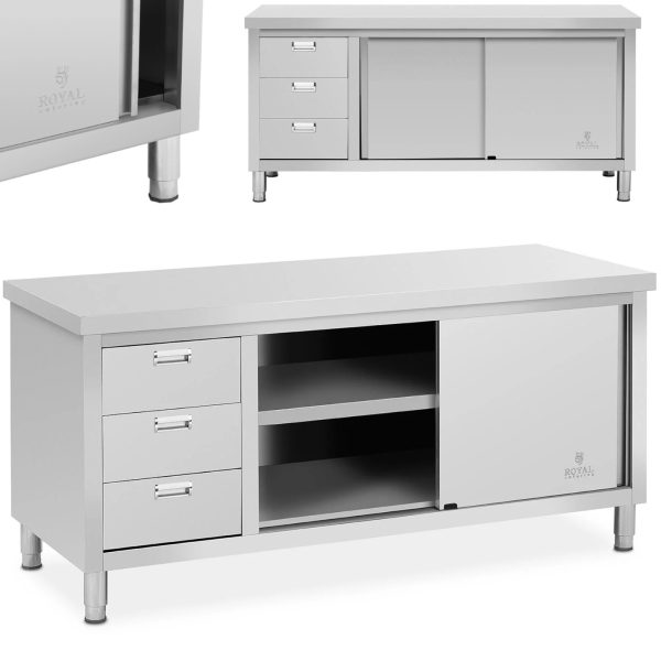 Centrālais darba virsmas galds ar skapi ar bīdāmām durvīm un 3 atvilktnēm 180 x 70 x 85 cm