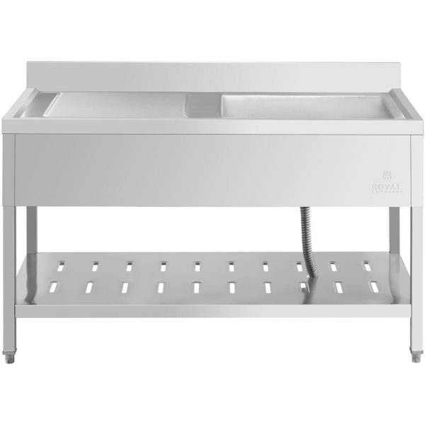 Viena -ķemmīšu gastronomiskā baseina izlietne ar plauktu un labo malu 140 x 70 x 94,5 cm