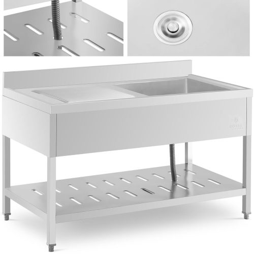 Viena -ķemmīšu gastronomiskā baseina izlietne ar plauktu un labo malu 140 x 70 x 94