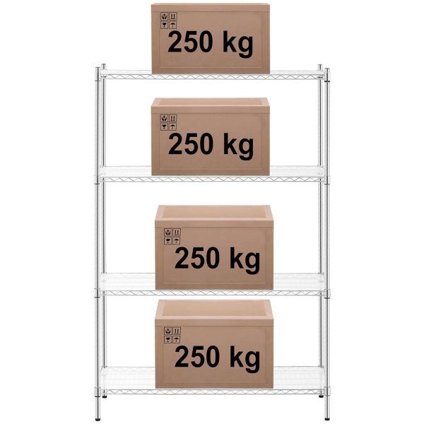 Openwork Chrome darbnīcas plaukts 4 plaukti + 4 paklāji līdz 1 t 1000 kg 120x45x180 cm