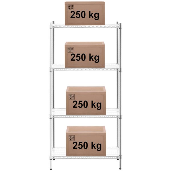 Chrome darbnīcas plauktu vads 4 plaukti + 4 paklāji līdz 1 t 1000 kg 90x45x180 cm