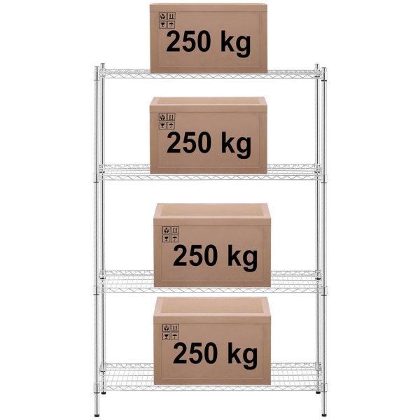 Hromēts darbnīcas plaukts, 4 ažūra plaukti, līdz 1 t, 1000 kg, 120x45x180 cm