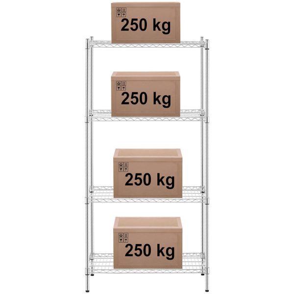 Chrome darbnīcas plaukts 4 vadu plaukti līdz 1 t 1000 kg 90x45x180 cm