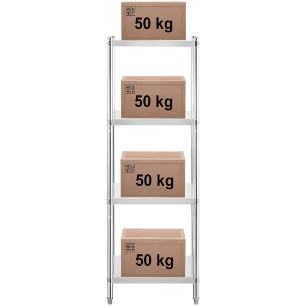 Gastronomijas metāla plaukts līdz 200 kg 60 x 60 x 180 cm