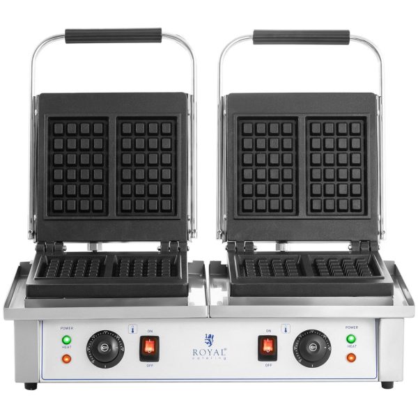 Divkārša taisnstūrveida vafeļu dzelzs 4 Beļģijas vafelēm 2 x 2000 W
