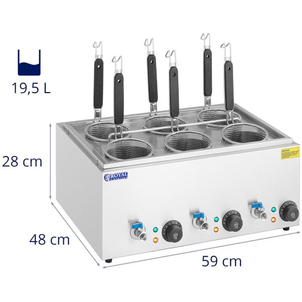 Makaroni mašīna makaronu gatavošanai ar krāniem 6 grozi 3 x 6,5 l 3000 w