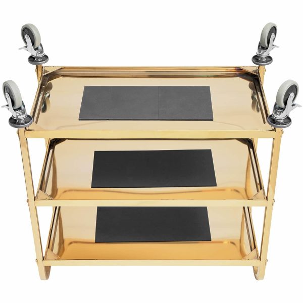 Ēdināšanas viesmīles ratiņi 3 plauktu pasniegšanai 89,5 x 49,5 cm līdz 240 kg - zelts