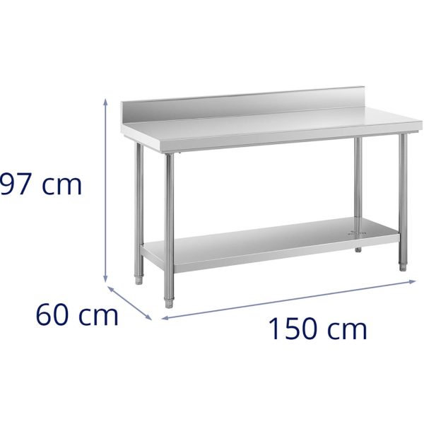 Gastronomijas darba galds ar malu un plauktu tēraudu 150 x 60 cm