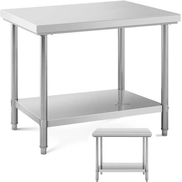 Centrālais tērauda darba virsmas galds ar plauktu 100 x 70 cm