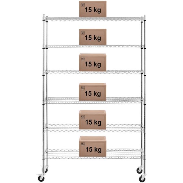 Atvēršanas stiepļu noliktavas plaukts uz riteņiem 6 plaukti līdz 90 kg 120x45x189 cm