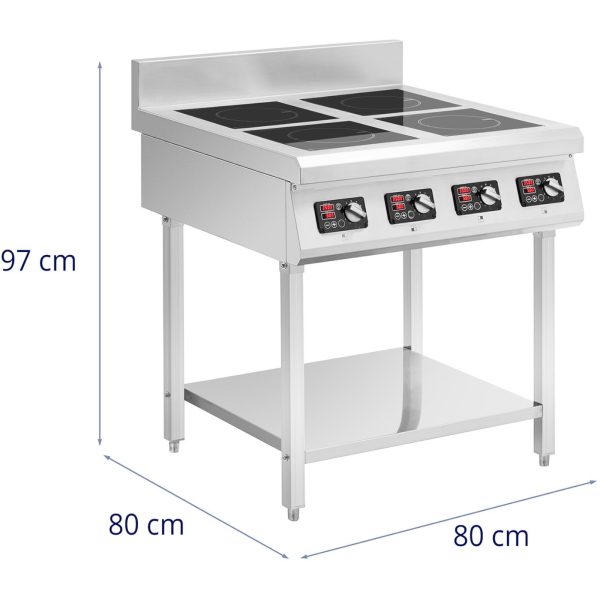 4 -Burnera indukcijas virtuve ar atvērtu bāzi 400 V 4 X 3500 W