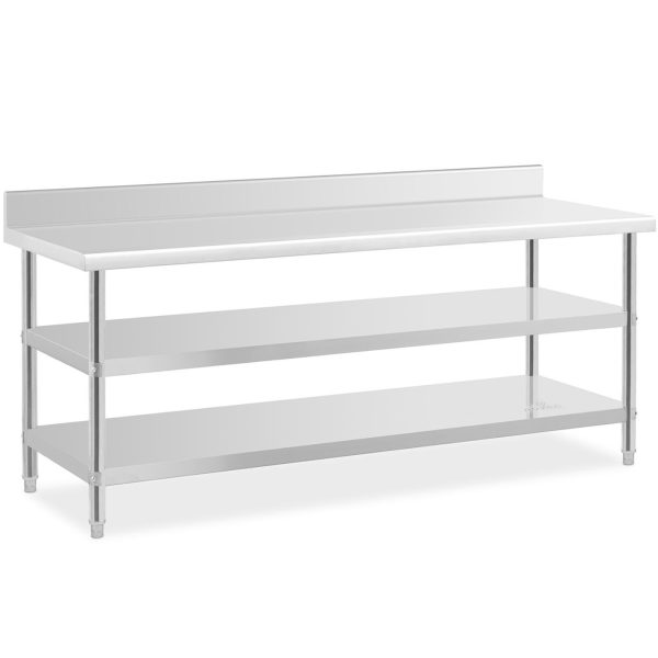 Galda darba galda tērauda galvenais nerūsējošais tērauds ar 2 plauktiem 200x70cm