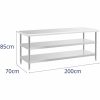 Virtuves galds ar 2 plauktu tērauda nerūsējošo tēraudu 200 x 70 cm