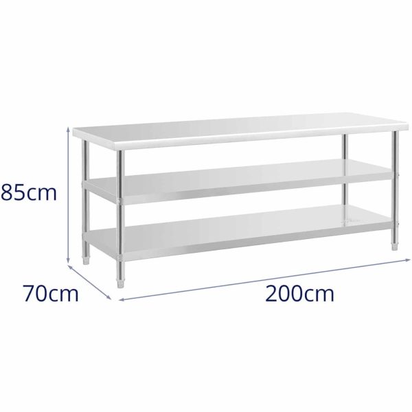 Virtuves galds ar 2 plauktu tērauda nerūsējošo tēraudu 200 x 70 cm