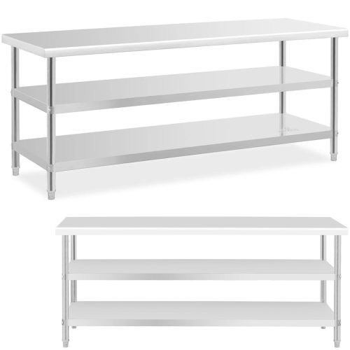 Virtuves galds ar 2 plauktu tērauda nerūsējošo tēraudu 200 x 70 cm