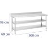 Galda darba galda tērauda mortopulārais tērauds ar 2 plauktu malu 200x60cm