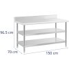 Galda darba augšējais tērauda pašvaldības tērauds ar 2 plauktu malu 150x70cm