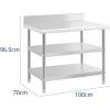 Galda galda augšējais tērauda mersonopulārais tērauds ar 2 plauktu malu 100x70cm