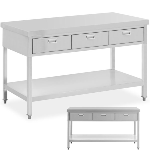 Galda galda gastronomijas tērauda augšdaļa ar atvilktnēm 150 x 60 cm līdz 295 kg