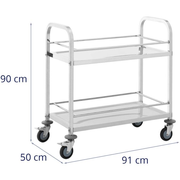 Ēdināšanas viesmīles ratiņi 2 plauktu pasniegšanai 70 x 38 cm līdz 72 kg